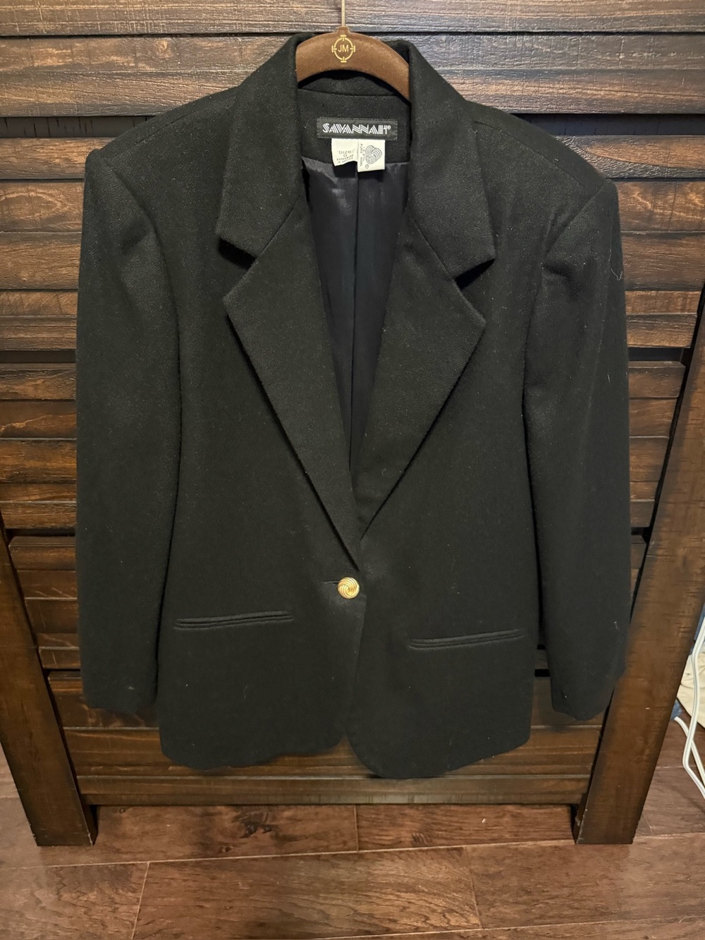 Savannah Vintage Black 100% Wool Blazer Size 8 Gold Button